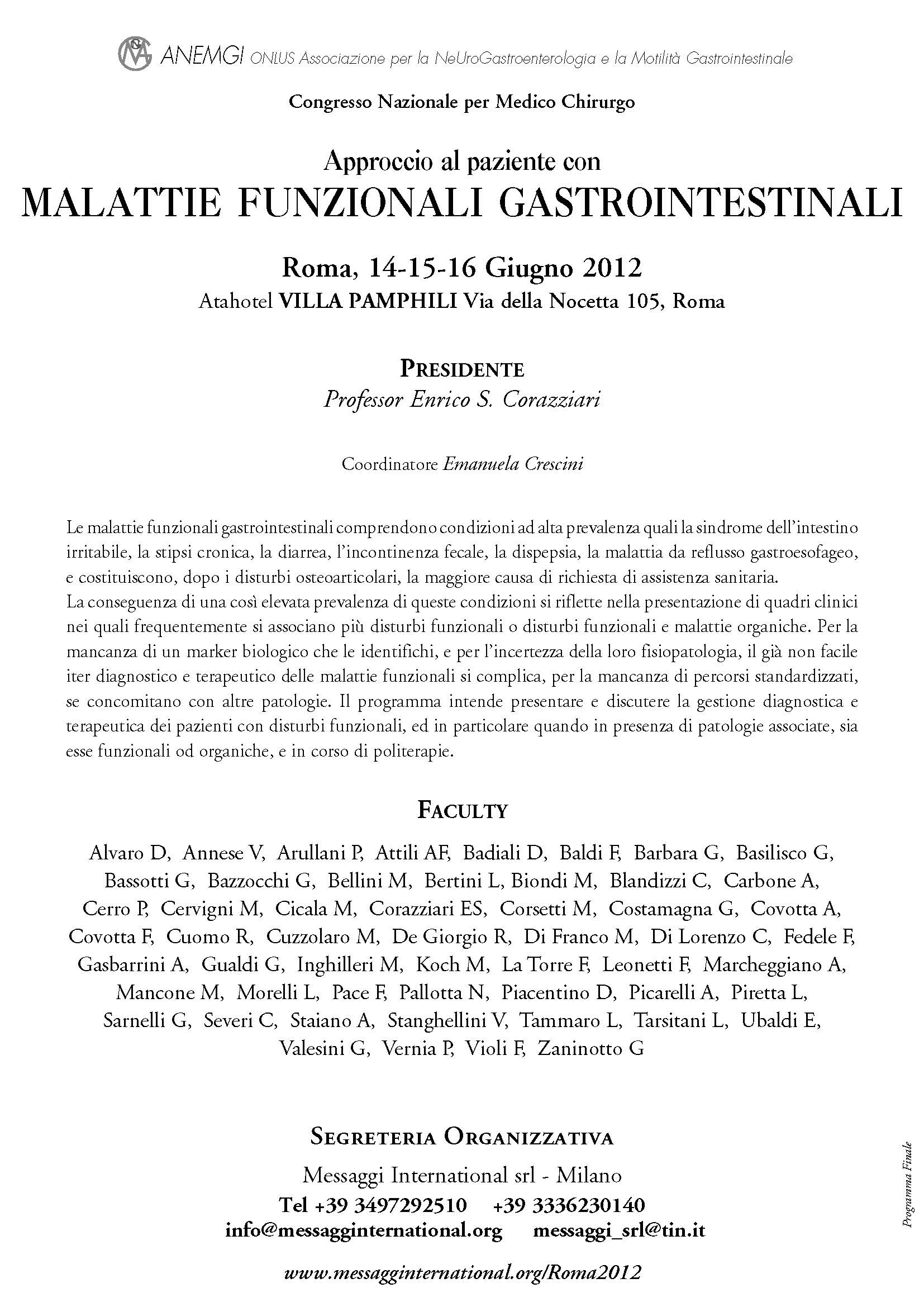 Malattie Funzionali Gastrointestinali Roma 2012